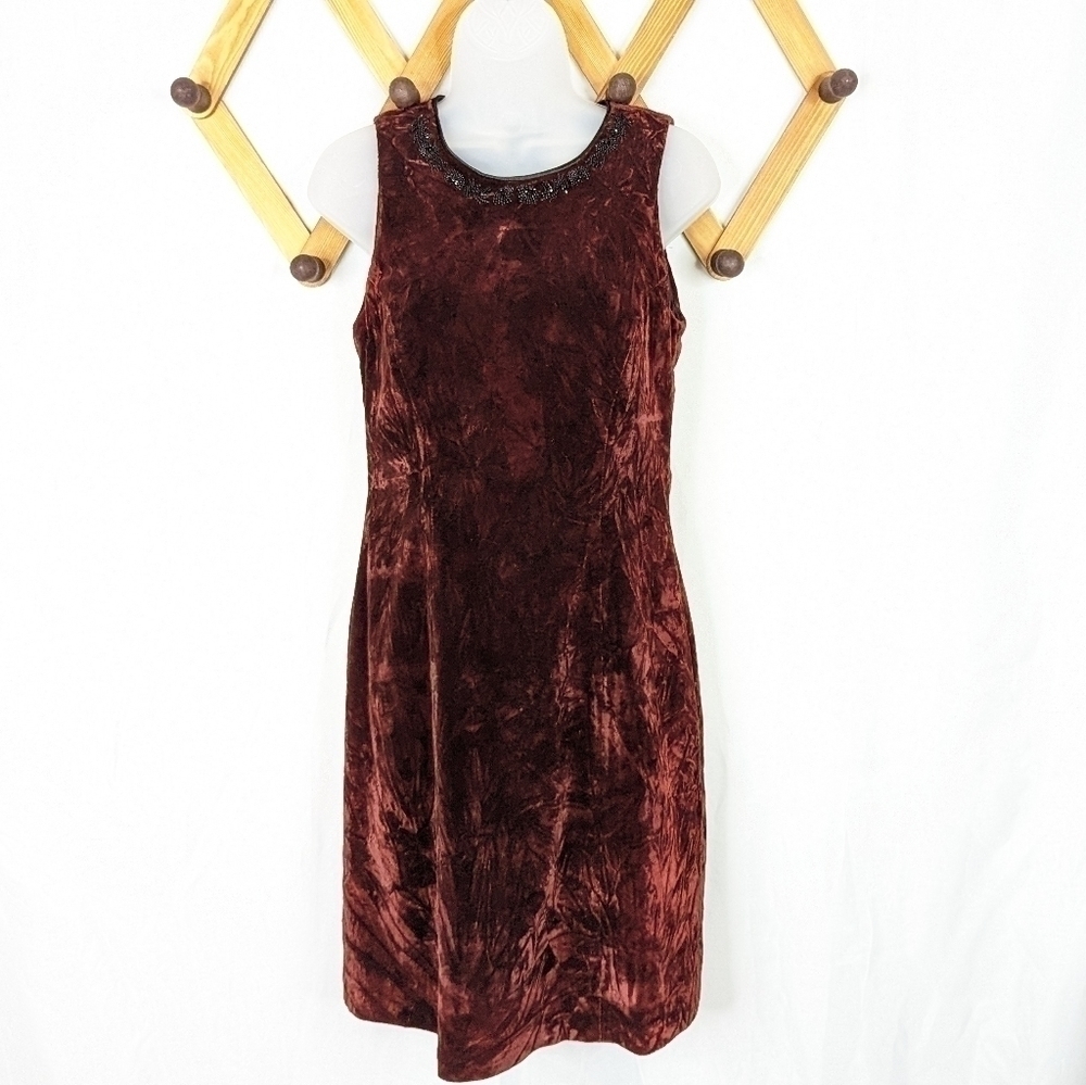 Liz Claiborne Velvet Scoop Neck Y2K Vintage Sheath Mini Dress